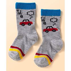 Cute Walk By Babyhug Anti-Bacterial Ankle Length Socks with Stripes & Vehicle Design Pack of 5 - Black & White