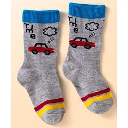 Cute Walk By Babyhug Anti-Bacterial Ankle Length Socks with Stripes & Vehicle Design Pack of 5 - Black & White