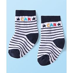 Cute Walk By Babyhug Anti-Bacterial Ankle Length Socks with Stripes & Vehicle Design Pack of 5 - Black & White