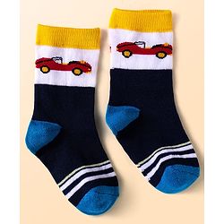 Cute Walk By Babyhug Anti-Bacterial Ankle Length Socks with Stripes & Vehicle Design Pack of 5 - Black & White