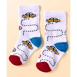 Cute Walk By Babyhug Anti-Bacterial Ankle Length Socks with Stripes & Vehicle Design Pack of 5 - Black & White