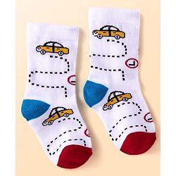 Cute Walk By Babyhug Anti-Bacterial Ankle Length Socks with Stripes & Vehicle Design Pack of 5 - Black & White