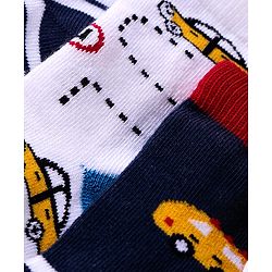 Cute Walk By Babyhug Anti-Bacterial Ankle Length Socks with Stripes & Vehicle Design Pack of 5 - Black & White