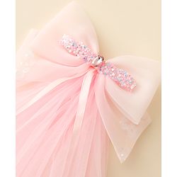 Babyhug Hair Clip with Bow Applique & Veil - Pink
