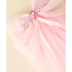 Babyhug Hair Clip with Bow Applique & Veil - Pink