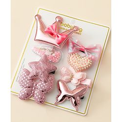 Babyhug Hair Clips with Butterfly Bow Star Applique Pack of 8 - Multicolor