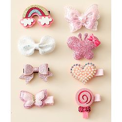 Babyhug Hair Clips with Butterfly Bow Heart Applique Pack of 8 - Multicolor