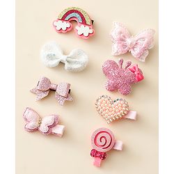 Babyhug Hair Clips with Butterfly Bow Heart Applique Pack of 8 - Multicolor