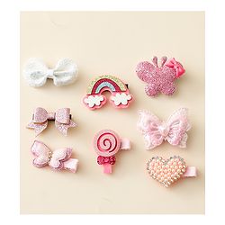 Babyhug Hair Clips with Butterfly Bow Heart Applique Pack of 8 - Multicolor