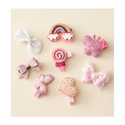 Babyhug Hair Clips with Butterfly Bow Heart Applique Pack of 8 - Multicolor
