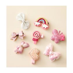 Babyhug Hair Clips with Butterfly Bow Heart Applique Pack of 8 - Multicolor
