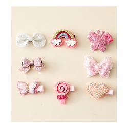 Babyhug Hair Clips with Butterfly Bow Heart Applique Pack of 8 - Multicolor