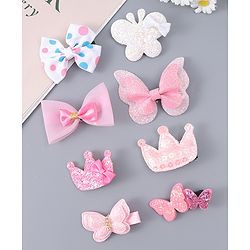 Babyhug Hair Clips with Butterfly Bow Applique Pack of 8 - Multicolor