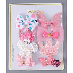 Babyhug Hair Clips with Butterfly Bow Applique Pack of 8 - Multicolor