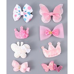 Babyhug Hair Clips with Butterfly Bow Applique Pack of 8 - Multicolor