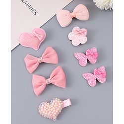 Babyhug Hair Clips with Butterfly Bow Heart Applique  Pack of 8 - Multicolor