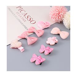 Babyhug Hair Clips with Butterfly Bow Heart Applique  Pack of 8 - Multicolor