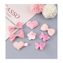 Babyhug Hair Clips with Butterfly Bow Heart Applique  Pack of 8 - Multicolor