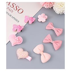 Babyhug Hair Clips with Butterfly Bow Heart Applique  Pack of 8 - Multicolor