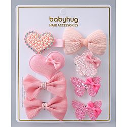 Babyhug Hair Clips with Butterfly Bow Heart Applique  Pack of 8 - Multicolor