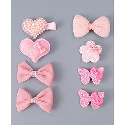Babyhug Hair Clips with Butterfly Bow Heart Applique  Pack of 8 - Multicolor