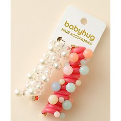 Babyhug Hair Clips with Pearl Applique Pack of 2 - Multicolor