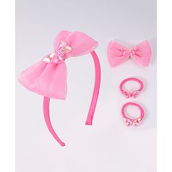 Babyhug Hairband Clip & Rubber Band Accessories Combo Set - Fuchsia