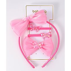 Babyhug Hairband Clip & Rubber Band Accessories Combo Set - Fuchsia