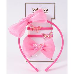 Babyhug Hairband Clip & Rubber Band Accessories Combo Set - Fuchsia
