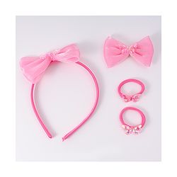 Babyhug Hairband Clip & Rubber Band Accessories Combo Set - Fuchsia