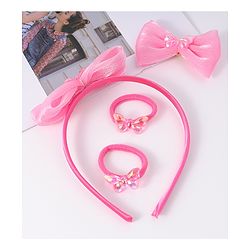 Babyhug Hairband Clip & Rubber Band Accessories Combo Set - Fuchsia