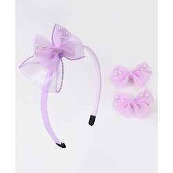 Babyhug Hairband & Clip with Bow Applique Hair Accessories Set - Purple
