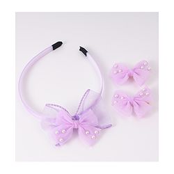 Babyhug Hairband & Clip with Bow Applique Hair Accessories Set - Purple