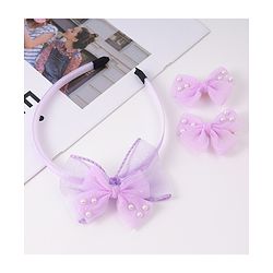 Babyhug Hairband & Clip with Bow Applique Hair Accessories Set - Purple