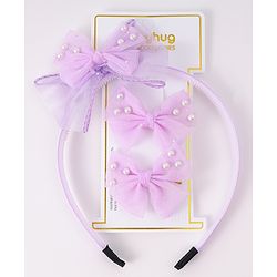 Babyhug Hairband & Clip with Bow Applique Hair Accessories Set - Purple