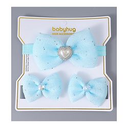 Babyhug Headband & Clips with Bow Applique Accessories Set - Light Blue