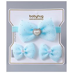 Babyhug Headband & Clips with Bow Applique Accessories Set - Light Blue