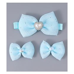 Babyhug Headband & Clips with Bow Applique Accessories Set - Light Blue