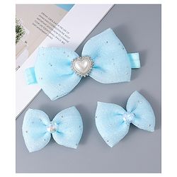 Babyhug Headband & Clips with Bow Applique Accessories Set - Light Blue