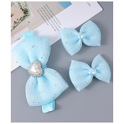 Babyhug Headband & Clips with Bow Applique Accessories Set - Light Blue