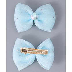 Babyhug Headband & Clips with Bow Applique Accessories Set - Light Blue