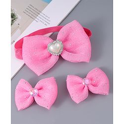 Babyhug Headband & Clips with Bow Applique Accessories Set - Dark Pink