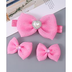 Babyhug Headband & Clips with Bow Applique Accessories Set - Dark Pink