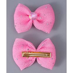 Babyhug Headband & Clips with Bow Applique Accessories Set - Dark Pink