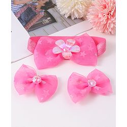 Babyhug Headband & Clips with Bow Applique Accessories Set - Fuchsia