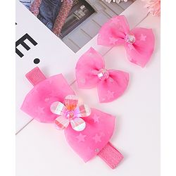 Babyhug Headband & Clips with Bow Applique Accessories Set - Fuchsia