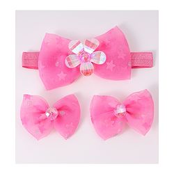 Babyhug Headband & Clips with Bow Applique Accessories Set - Fuchsia