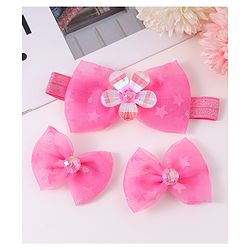 Babyhug Headband & Clips with Bow Applique Accessories Set - Fuchsia