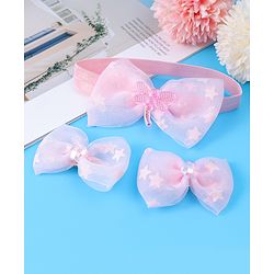 Babyhug Headband & Clips with Bow Applique Accessories Set - Pink