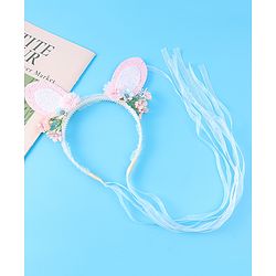 Babyhug Free Size Hair Band With Floral & Bunny Ear Applique With String - White & Pink
